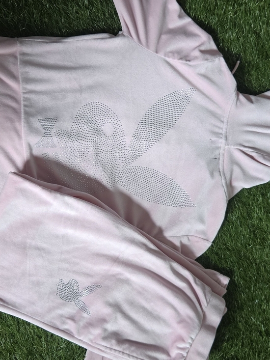 PLAYBOY Pants - PLAYBOY Pink Rhinestone Track Pants & Hoodie Set